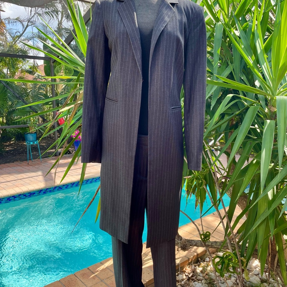 Calvin Klein Women’s Gray pinstripe suit - 39” jacket length size 12